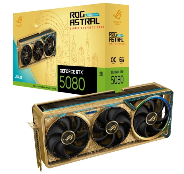 Asus представила видеокарту ROG Astral GeForce RTX 5080 Dhahab, в которой 6 грамм настоящего золота