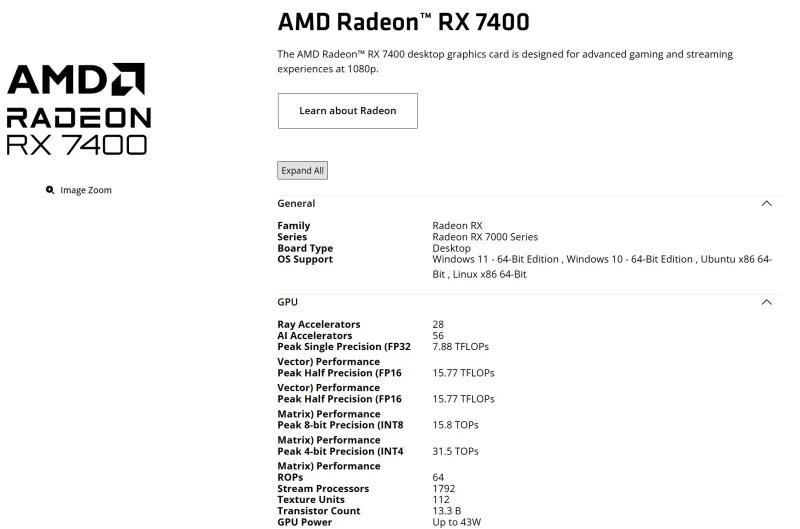 AMD представила Radeon RX 7400 — видеокарту-затычку на архитектуре RDNA 3 и с 8 Гбайт памяти