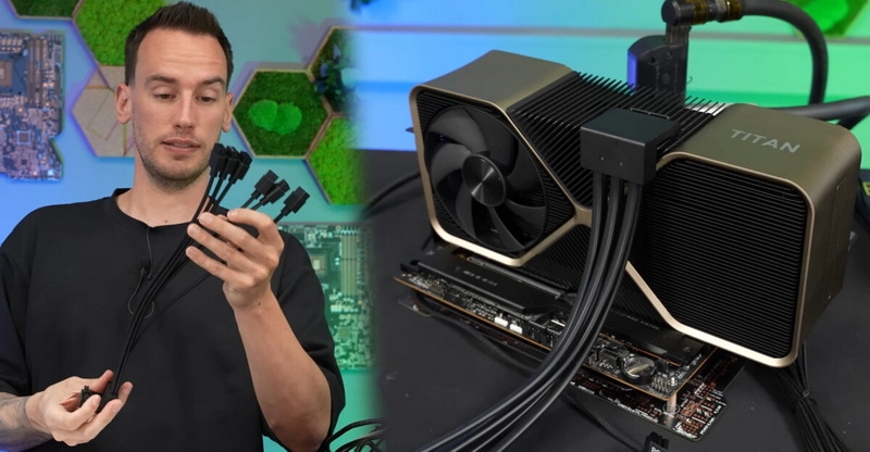 Блогер показал прототип RTX Titan Ada с монструозным переходником для подачи 900 Вт питания